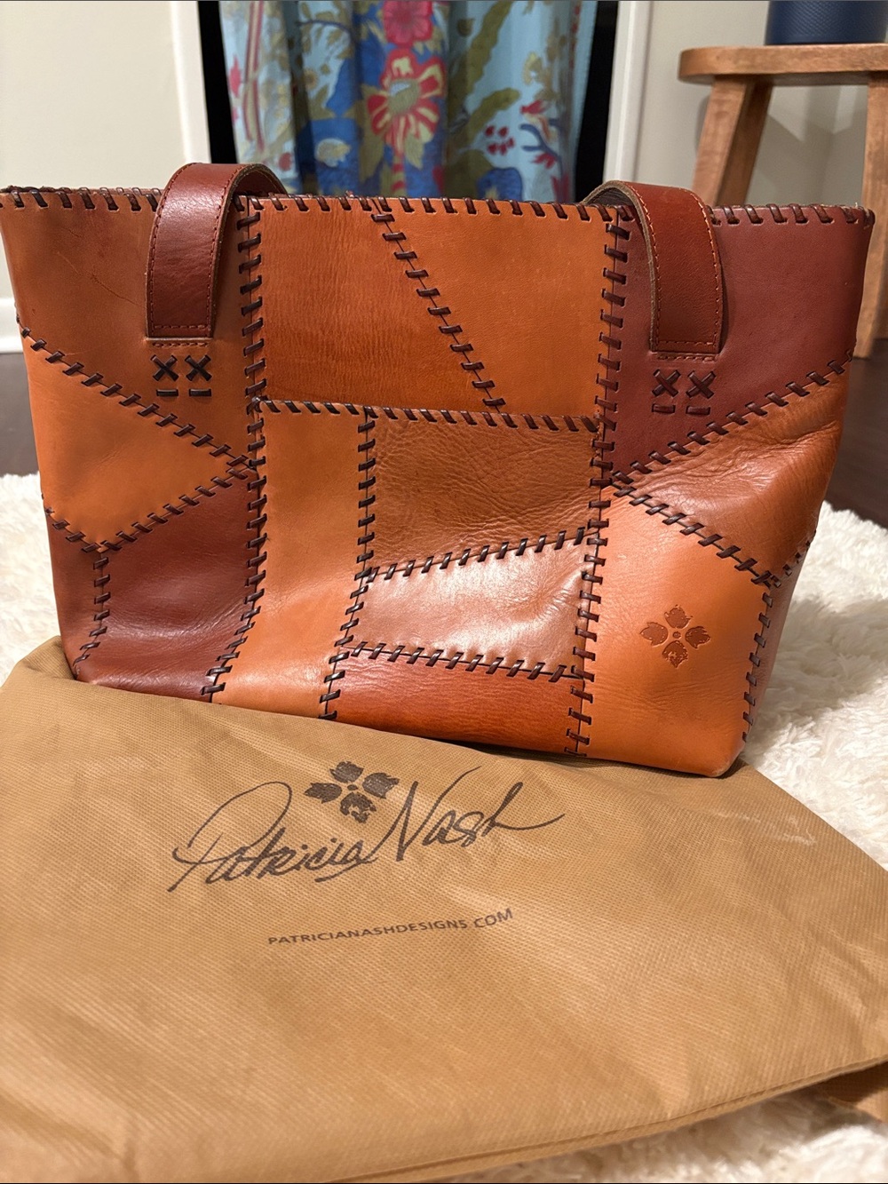 Patricia Nash Patchwork Leather Tote in Brown and Tan